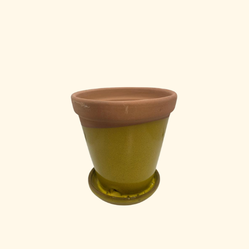 Bloempot met vaste schotel geel/terra