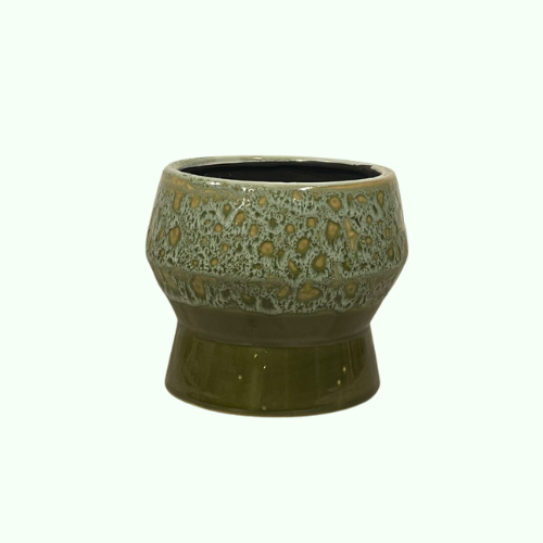 Bloempot Astana,groen met kleuraccenten, vintage look