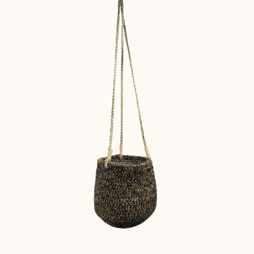 Hangpot zwart gemêleerd jute