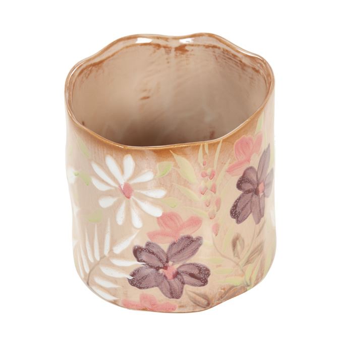 Bloempot met bloemen patroon beige