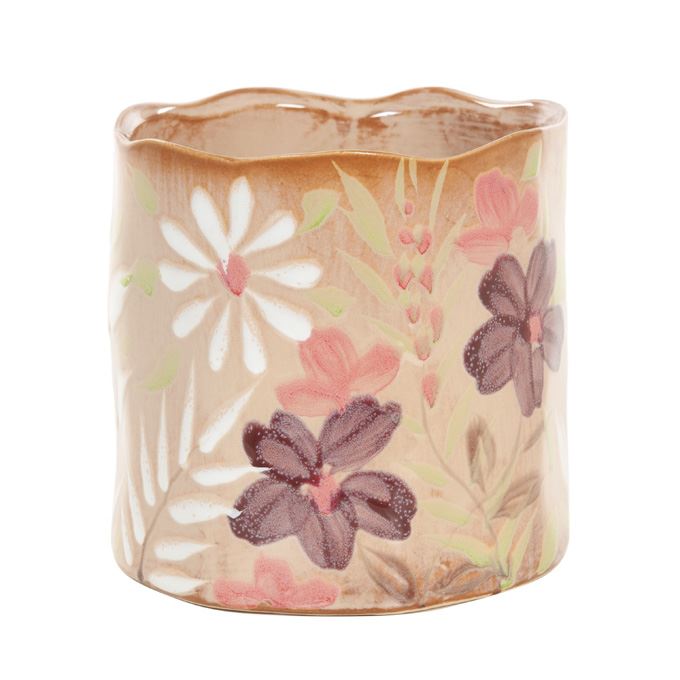 Bloempot met bloemen patroon beige