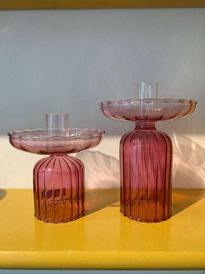 Kaarsenstandaard glas roze